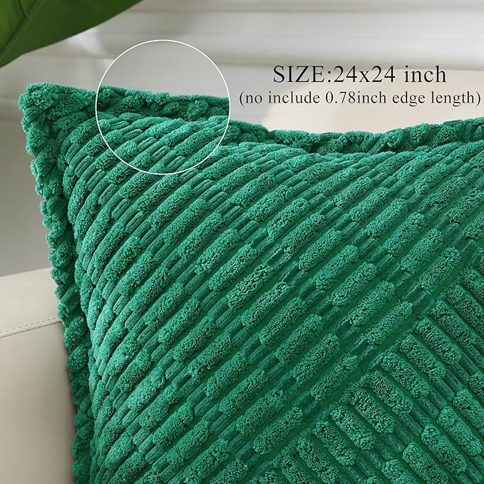 decorUhome Decorative Christmas Green Throw Pillow Covers 24x24 Set of 2 with Splicing, Boho Soft Neutral Corduroy Broadside Twill Pillow Covers for Couch Bed Sofa Living Room