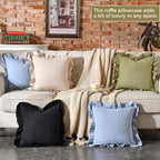 AmHoo Pack of 2 Throw Pillow Covers 100% Cotton Pre Washed Ruffle Decorative Pillowcase Cushion for Couch Sofa Bedroom 20 x 20-Inch Black