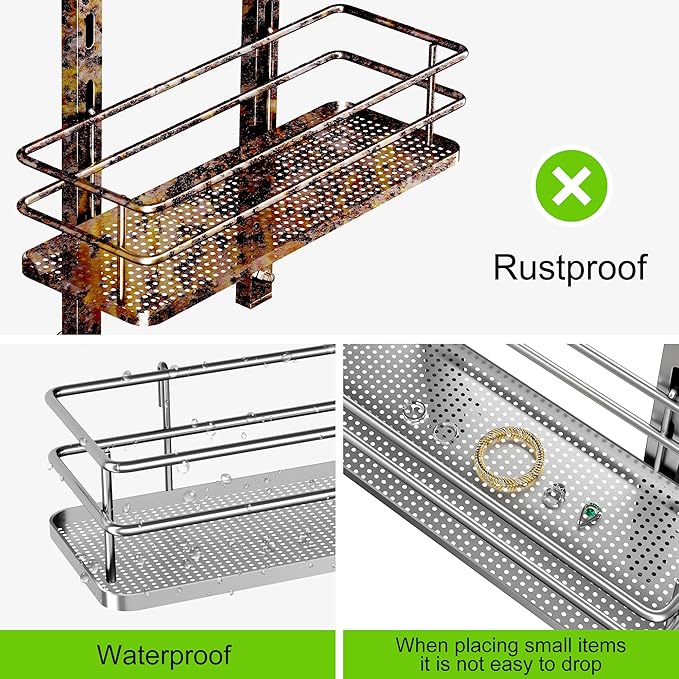 Orimade Adjustable Hanging Over the Shower Door Caddy with Hooks, Bathroom Organizer Shelf Storage Rack,No Drilling Rustproof Basket for Inside Shower, Sliver 3 Tier