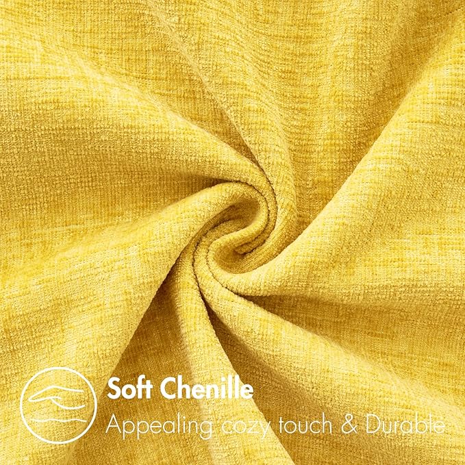 MIULEE Pack of 2 Couch Throw Pillow Covers 18x18 Inch Soft Yellow Chenille Pillow Covers for Sofa Living Room Solid Dyed Pillow Cases
