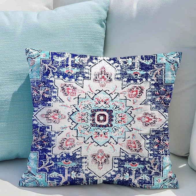 Snycler Ethnic Pattern Blue Boho Pillow Cover 26x26 Inch Set of 2 Southwest Farmhouse Double Sided Pillow Cover Home Decor Cotton Throw Soft Pillow Case Cushion Cover for Sofa Couch