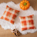 Orange Plaid Fall Throw Pillow Covers 20x20 Inch Set of 2, Boucle Decorative Pillow Covers,Cozy Fluffy Home Living Room Farmhouse Decor for Sofa Couch Bed