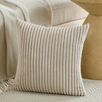 Fancy Homi Set of 2 Taupe Boho Decorative Throw Pillow Covers 18x18 Inch for Couch Bed Sofa, Aesthetic Modern Farmhouse Room Decor, Soft Fuzzy Fluffy Cozy Corduroy Textured Cushion Case 45x45cm