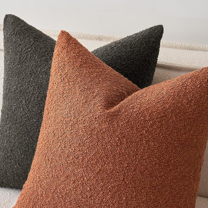 MIULEE Fall 24x24 Inch Textured Boucle Throw Pillow Cover Rust Accent Solid Eruo Sham Pillow Case Decorative Soft Pack of 1 Couch Cushion Chair Sofa Bedroom Livingroom Home Decor