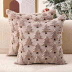 Christmas Pillow Covers 18x18 inch Set of 2 Grey Christmas Decorations Soft Plush Faux Fur Wool Xmas Tree Throw Pillow Cases Winter Holiday Decor for Sofa Living Room PT002I18