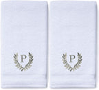 Decorative and Monogrammed Hand Towels for Bathroom Kitchen Makeup | Personalized Gift for Wedding-Bridal | Roman Font Custom Luxury Turkish Towel | Spa Collection, Oversized, 16 X 30 Inch, Set of 2