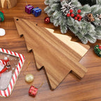iplusmile Christmas Tree Cutting Board for Kitchen - Acacia Wood Charcuterie Board Platter Wine Holder - Tree Shaped Holiday Decor Block Cheese Serving Tray for Vegetables Fruit Salad Snack