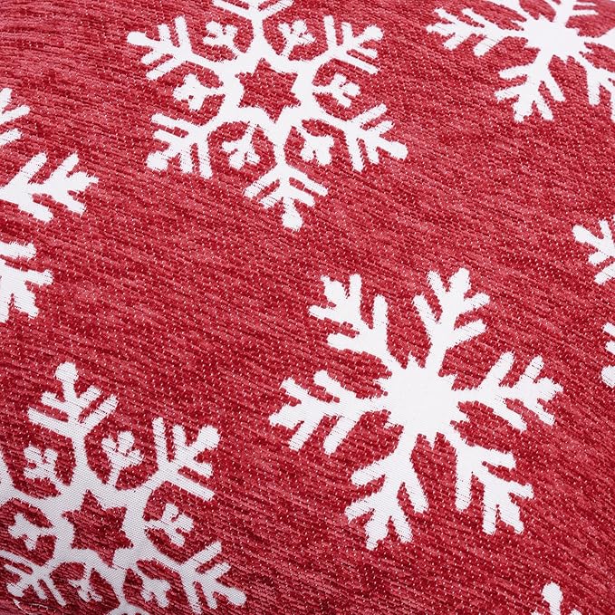 Reversible Christmas Pillow Covers 14x36, Chenille Double-Sided Snowflake & Tree, Cozy Farmhouse Holiday Throw Pillowcases with Hidden Zipper for Sofa, Couch and Bed(Red,36x14)