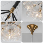 Longree Modern Bubble Ball Swirled Glass Chandelier, 24 inch Black and Gold Swirled Blown Glass Globe Cluster Ceiling Lights Fixture for Bedroom Study Restaurant