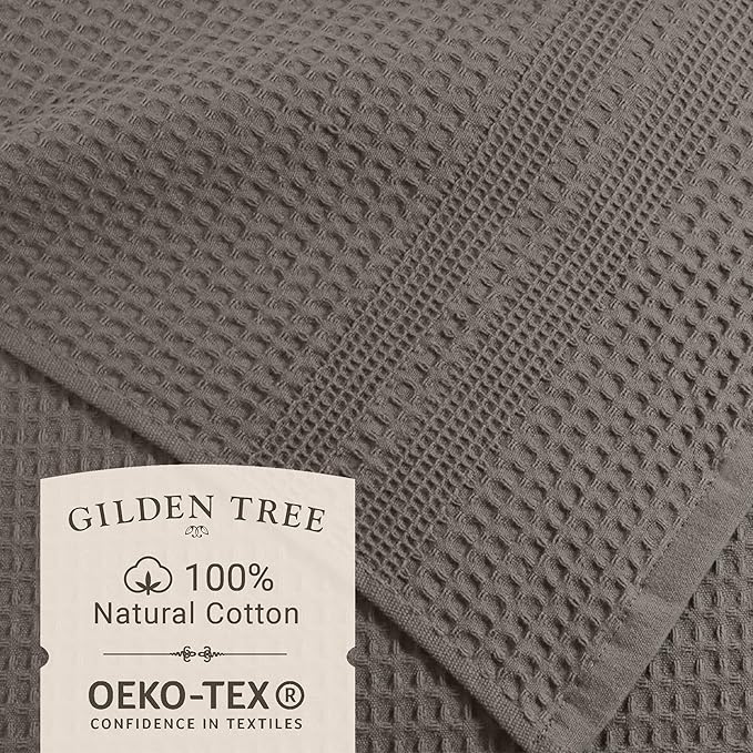 GILDEN TREE Waffle Hand Towels for Bathroom Quick Dry Towel Super Absorbent Thin 100% Cotton Hand Towels Lint Free, Hand Towels for Bathroom Set of 2, Classic Style (Stone)