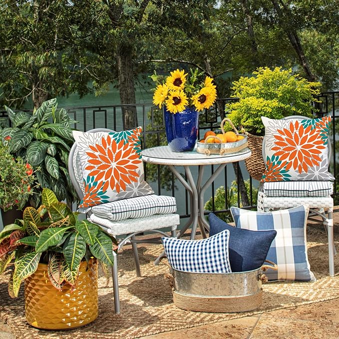 DFXSZ Orange Flower Pillow Covers 18x18 Inch Set of 2 Fall Throw Pillows Outdoor Waterproof Decor for Living Room Sofa Patio Funiture Garden Floral Polyester Pillow Covers 002N18
