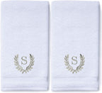 Decorative and Monogrammed Hand Towels for Bathroom Kitchen Makeup | Personalized Gift for Wedding-Bridal | Roman Font Custom Luxury Turkish Towel | Spa Collection, Oversized, 16 X 30 Inch, Set of 2