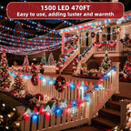 470FT Christmas Lights Outdoor, 1500 LED Christmas Tree Decoration Lights with 12 Modes & Timer Memory, Dimmable Plug In Waterproof LED Xmas Light for Yard Wedding Party Holiday Red White & Blue