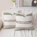 Decorative Boho Sage Green Pillow Covers Set of 2-18x18 Inch Farmhouse Accent Striped Boho Throw Pillows Neutral Coastal Textured Square Pillowcase for Couch Living Room Bed Sofa, Home Decor