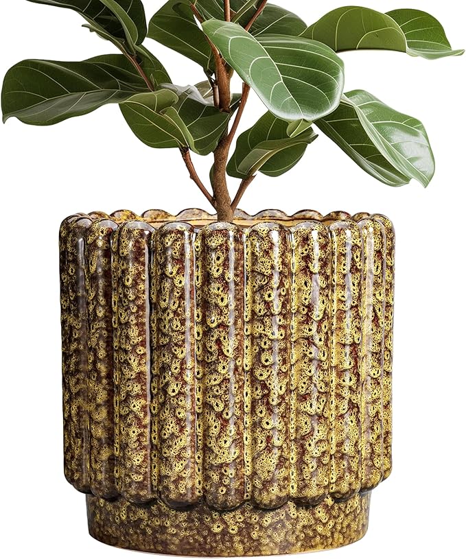 Ceramic Plant Pots - 12 Inch Planter with Drainage Hole, Large Ceramic Flower Pots for Indoor Plants, Round Planter Outdoor, Living Room Decor, Gifts for Plant Lovers, Yellow