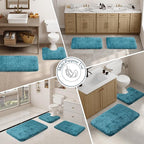 Walensee Contour Rug (20x24, Teal) Non Slip Bath Mat, Soft Microfiber Shaggy Mat, Machine Washable, U Shape Toilet Rug