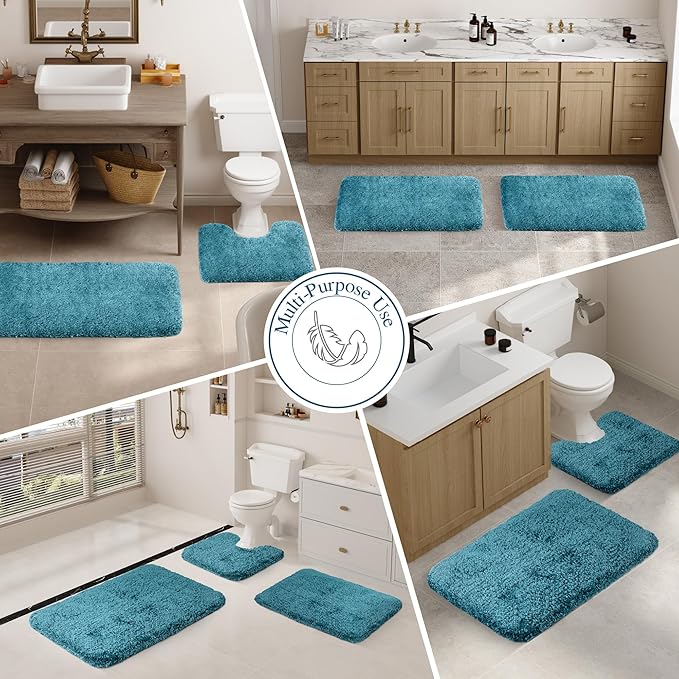Walensee Bath Mat Non Slip Absorbent Microfiber Shaggy Rug (20 x 32, Teal) Thick Plush Shower Mat Machine Washable