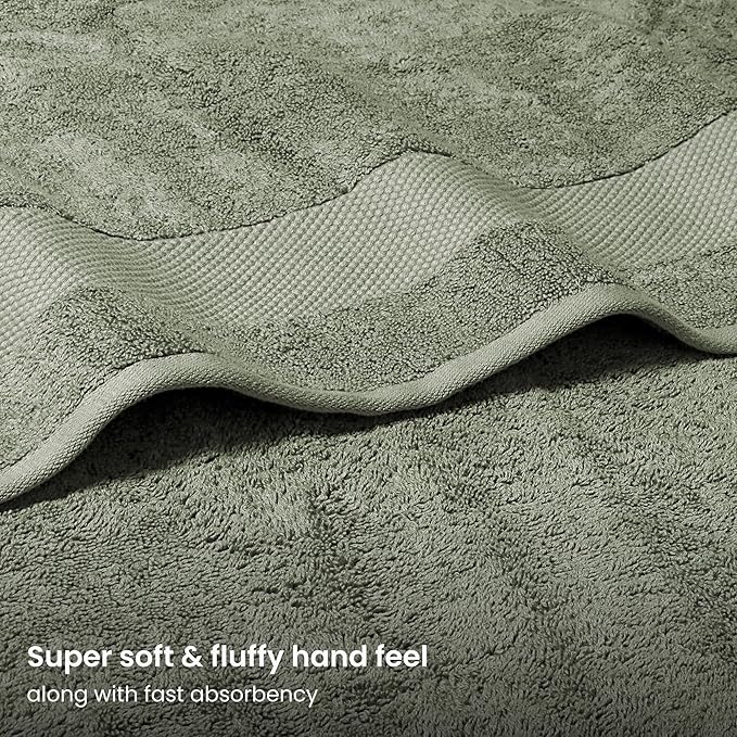 BIOWEAVES 100% Organic Cotton Bath Towel Set | 700 GSM Plush 6-Piece Premium Towel Set GOTS Certified, 2 Bath Towels, 2 Hand Towels & 2 Washcloths - Sage