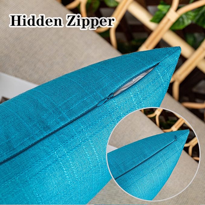 Kevin Textile Pack of 2 Outdoor Waterproof Pillow Covers Checkered Decorative Cushions Sham Throw Pillowcases Shell for Patio Tent Garden Couch Bed Sofa 22x22 Inch Peacock Blue