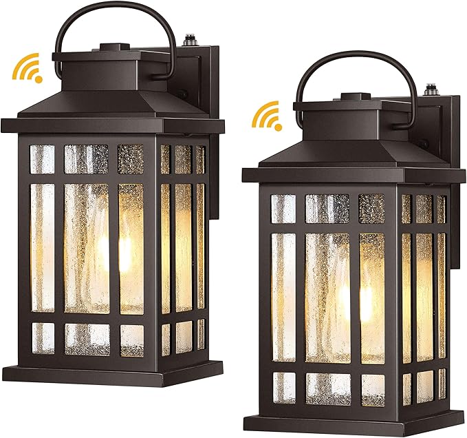 Exterior Lighting Fixtures, Oil Rubbed Bronze Dusk to Dawn Outdoor Light, 100% Aluminum Outdoor Porch Lights Wall Mount, Waterproof Exterior Wall Sconce for Patio, 2-pack Outside Garage Lantern