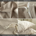 MooMee Bedding Duvet Cover Set 100% Washed Cotton Linen Like Textured Breathable Durable Soft Comfy (Solid Light Camel, Super King Plus 120"x120")