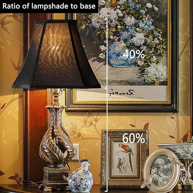 GO&S0 13.2" Medium Bell Lamp Shade Black,Octagonal Lampshade for Table Lamps,Floor Lamp Replac-6.5"x13.2"x10.6"(Spider) Modern Shade for Nightstand,Faux Silk Easy Assembly Required (Set of 1)