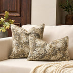 Yangest Neutral Floral Pillow Cover 18 x18 Inches, Vintage Chenille Square Throw Pillow Cover Soft Decorative Farmhouse Accent Couch Pillow Cover for Living Room Bedroom, Beige