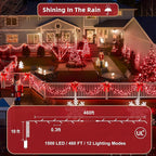 470ft Outdoor Christmas Lights, 1500 LED Super Long String Lights 12 Modes & Timer Memory, Dimmable Outsite Waterproof Light Strings for Xmas Tree Garden Wedding Party Holiday Decorations Red
