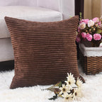 Home Brilliant Throw Pillow Covers 18x18 Set of 2 Solid Plush Corduroy Striped Square Cushion Covers Bed Decor, 18x18 inch, Brown