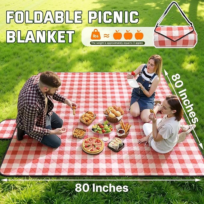 TigeJoy Extra Large Picnic Blanket Waterproof Foldable 80''x118'', Outdoor Picnic Mat Beach Blanket Sandproof for Park, Grass, Travel, Hiking, Camping Essentials, Gingham Picnic Blanket