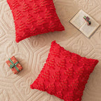 AQOTHES Christmas Tree Decorative Red Throw Pillow Covers 24x24 Set of 2, Faux Fur Farmhouse Throw Pillows Cushion Cases for Xmas Winter Holiday Home Decor