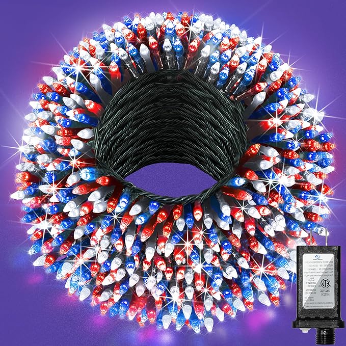 240FT Christmas Lights Outdoor, 750 LED Christmas Tree Decoration Lights with 12 Modes & Timer Memory, Dimmable Plug In Waterproof LED Xmas Light for Yard Wedding Party Holiday Red White & Blue