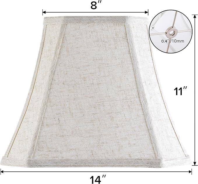 GO&SO 14 lnch Medium Lamp Shades Beige Oatmeal,Square Cut Comer Lamoshade for Floor and Table Lamps,8x14x11"(Spider) Natural Linen, Traditional Shade for Bedroom Easy Assembly Required (2 Pack)