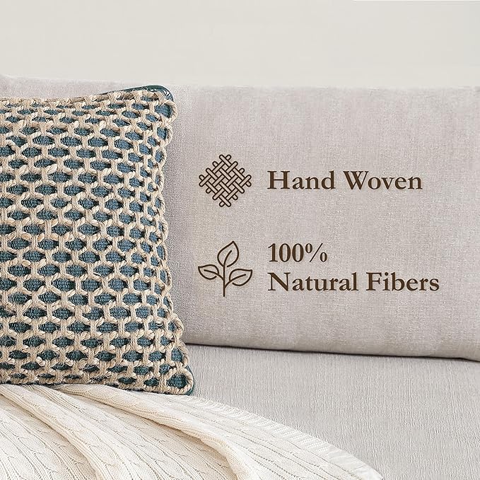 Boho Living Jada Premium Woven Design, Living Room Décor, Decorative Throw, (1) 18" x 18" Pillow Cover with Insert, Indigo