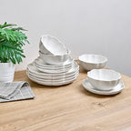 Sango 12 Pieces Scalloped Dinnerware Set, Modern White Dishes for 4, Premium Serving Plates & Bowls Sets, Chip & Scratch Resistant, Ceramic Dishware, Kitchen Dish, Microwave & Dishwasher Safe, Bethany