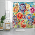 Bohemian Bathroom Curtain Colorful Boho Floral Print Beautiful Bright Polyester Fabric Cloth Shower Curtain for Bathroom Decoration, 72"x72"