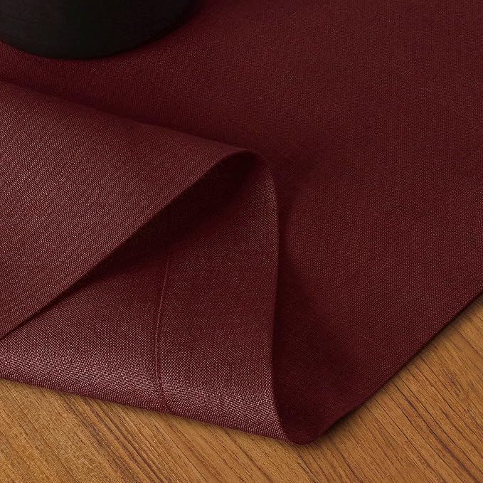 D'Moksha Homes Linen Table Runner 48 Inches - 100% Pure Linen Dark Red Table Runner 14 x 48 Inch for Coffee Tables, Dresser, Fall, Autumn and Halloween - Machine Washable