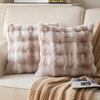 Pack of 2 Thick Plush Throw Pillow Covers Fluffy Wave Faux Fur Decorative Cushion Covers Soft Wool Pillowcase for Sofa Couch Livingroom 18x18 Inch White Taupe
