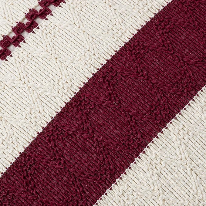 Fancy Homi Set of 2 Burgundy Boho Decorative Throw Pillow Covers 22x22 Inch for Couch Bed Sofa, Aesthetic Modern Farmhouse Christmas Room Decor, Soft Cotton Cute Textured Wind Red Cushion Case