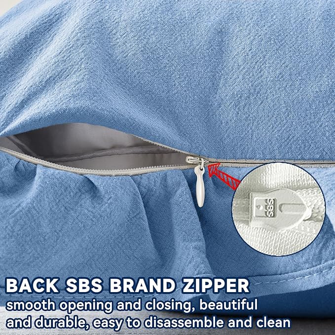 AmHoo Pack of 2 Throw Pillow Covers 100% Cotton Pre Washed Ruffle Decorative Pillowcase Cushion for Couch Sofa Bedroom 20 x 20-Inch Light Blue