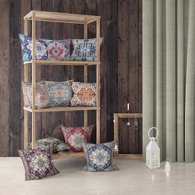 Snycler Boho Throw Pillow Covers 26x26 inch Set of 2 Boho Rug Carpet Double Sided Pattern Cotton Soft Pillow Case Cushion Cover Pillowcase for Couch Sofa Bed Decorative (Blue)