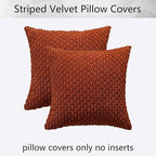 Kevin Textile Fall Set of 2 Striped Textured Velvet Corduroy Decorative Europe Sham Seasonal Autumn Throw Pillow Cushion Cover for Couch (60x60 cm 24 Inch) Burnt Brick