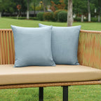 NiNi ALL Pack of 2 Decorative Outdoor Waterproof Pillow Covers Square Garden Linen Textured Cushion Sham Throw Pillowcase Set of 2 for Patio Farmhouse Garden Tent Couch 24x24 Inch Light Blue