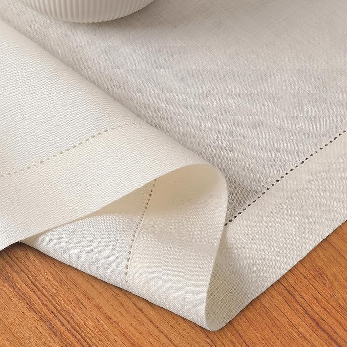 D'Moksha Homes Linen Ivory Table Runner 36 Inches - 100% Pure Linen Small Table Runner 14 x 36 Inch Ideal for Dresser, Coffee Tables, Fall and Halloween - Classic Hemstitch - Classic Hemstitch