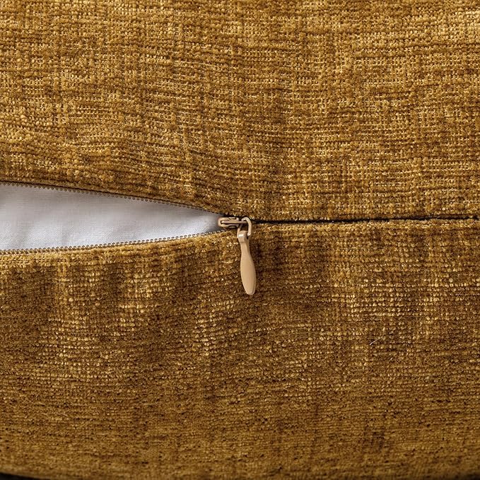 MIULEE Pack of 2 Couch Throw Pillow Covers 12x20 Inch Soft Mustard Chenille Pillow Covers for Sofa Living Room Solid Dyed Pillow Cases