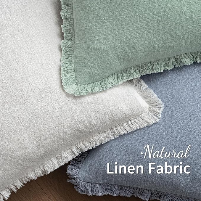 MIULEE Decorative Throw Pillow Covers Neutral Linen Fringe Throw Pillows Euro Shams Set of 2 Light Blue Boho Farmhouse Cushion Covers for Couch Sofa Bed Living Room Spring Home Decor 24x24 Inch