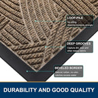 Smiry Front Door Mat Indoor Outdoor Entrance, Heavy Duty Natural Rubber, Sturdy Trap Dirt, Moisture Doormat and Easy Clean Low Profile Patio Porch Entryway Mat, 36x24 Inch, Brown/Geometric