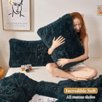 XeGe Faux Fur Throw Pillow Covers, Shaggy Fluffy Cushion Covers, Plush Furry Pillow Cases, Fuzzy Decorative Pillow Shams with Zipper Set of 2 for Sofa Bed Couch Living Room (18''x18'', Dark Green)