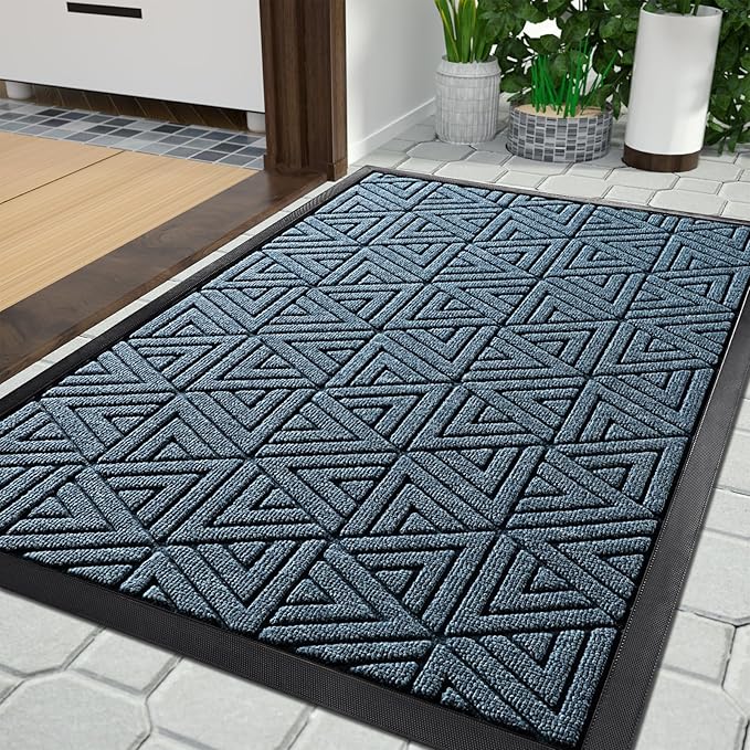 Yimobra Outdoor Mats for Front Door, Stops Mud & Dirt at Entrance, Fits Garage & Patio, All-Weather Waterproof Non Slip Outdoor Indoor Welcome Mat, 29.5x17 Mix Blue