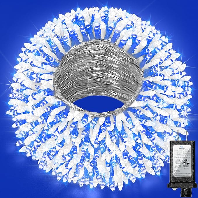 300 LED Outdoor Christmas Lights 75ft, 12 Lighting Modes Indoor String Lights Dimmable & Timer Memory, Outsite Waterproof Tree Lights for Xmas Garden Wedding Party Holiday Decorations Blue & White